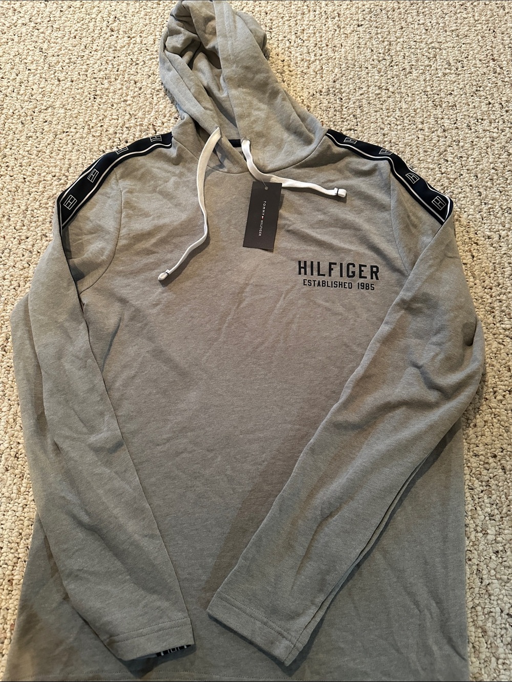 Tommy Hilfiger Light Gray Hooded Pullover with Shoulder Tape